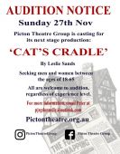 Audition 27th Nov for Cats Cradle Crime Mystery